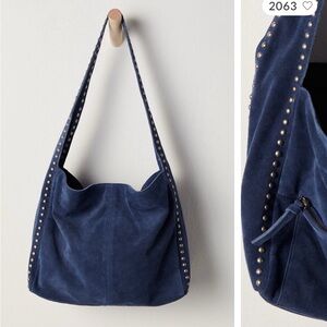 Free People Blue Suede Studded Shoulder Bag